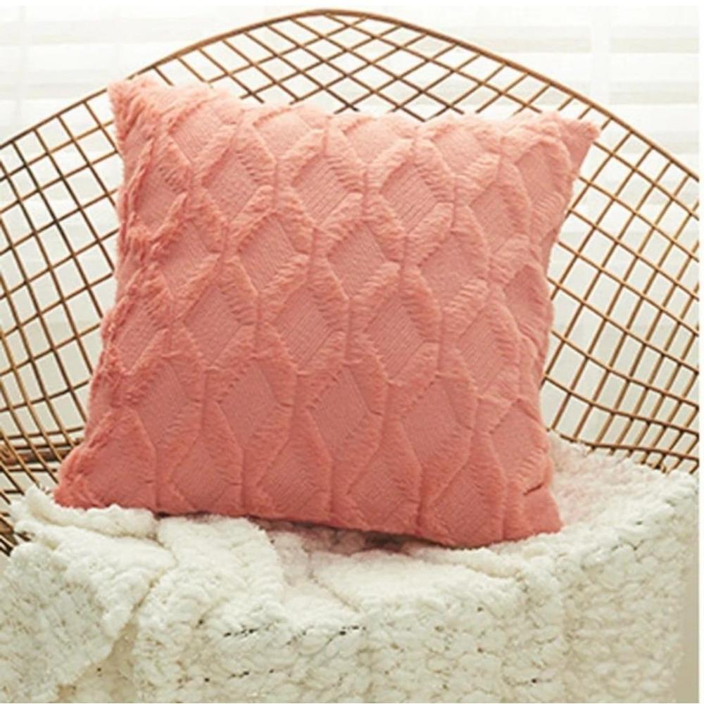 Plush Pillow Cover In Coral Pink - Picture 3 of 7